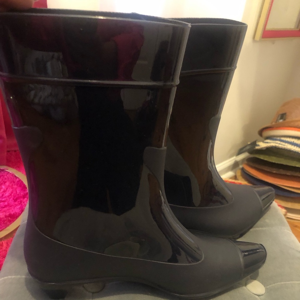 New Jeffrey Campbell Shiny Blue Rain Boots - Picture 3 of 11